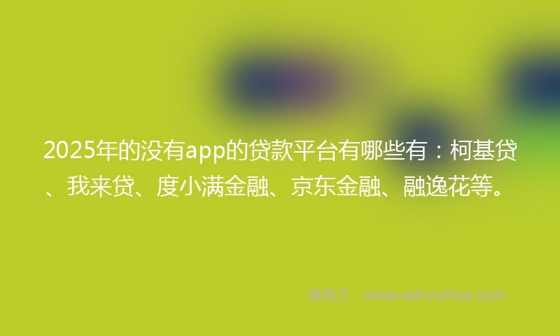 2025年的没有app的贷款平台有哪些有：柯基贷、我来贷、度小满金融、京东金融、融逸花等。