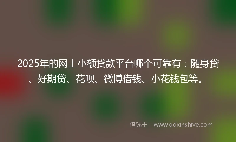 2025年的网上小额贷款平台哪个可靠有：随身贷、好期贷、花呗、微博借钱、小花钱包等。