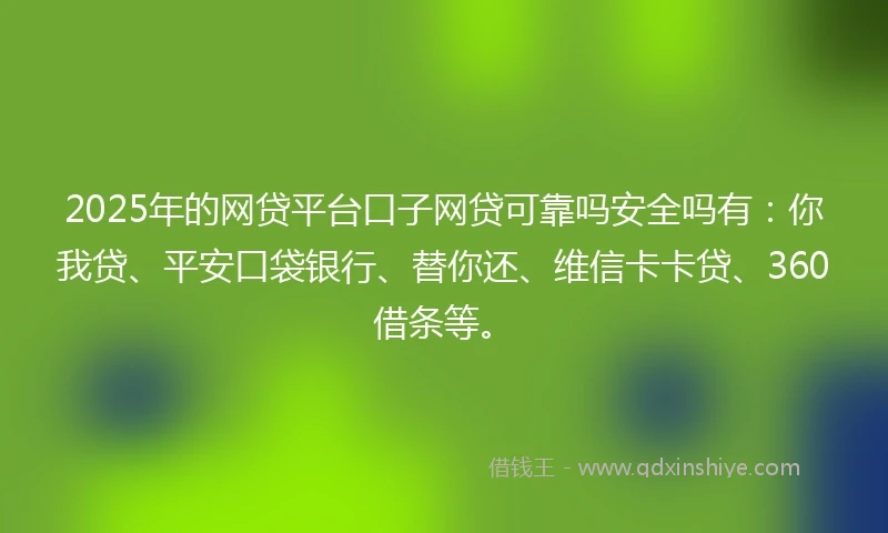 2025年的网贷平台口子网贷可靠吗安全吗有：你我贷、平安口袋银行、替你还、维信卡卡贷、360借条等。