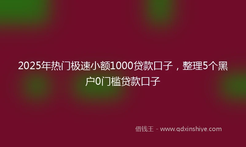 2025年热门极速小额1000贷款口子，整理5个黑户0门槛贷款口子