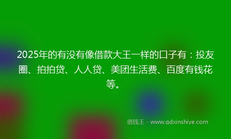 2025年的有没有像借款大王一样的口子有：投友圈、拍拍贷、人人贷、美团生活费、百度有钱花等。