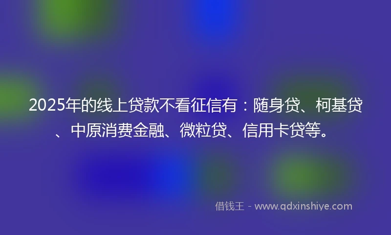 2025年的线上贷款不看征信有：随身贷、柯基贷、中原消费金融、微粒贷、信用卡贷等。