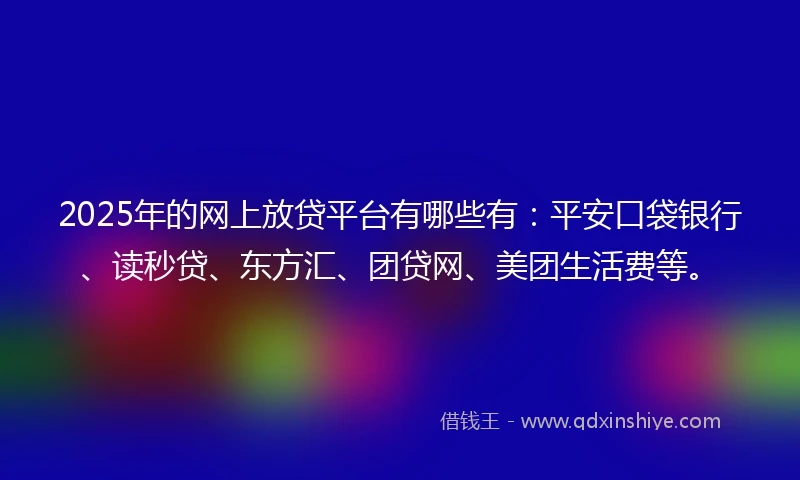 2025年的网上放贷平台有哪些有：平安口袋银行、读秒贷、东方汇、团贷网、美团生活费等。