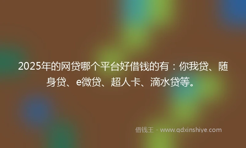 2025年的网贷哪个平台好借钱的有：你我贷、随身贷、e微贷、超人卡、滴水贷等。