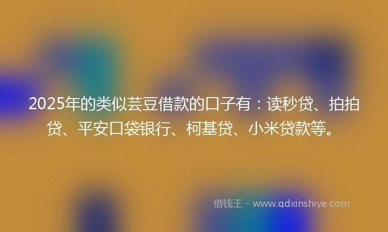 2025年的类似芸豆借款的口子有：读秒贷、拍拍贷、平安口袋银行、柯基贷、小米贷款等。