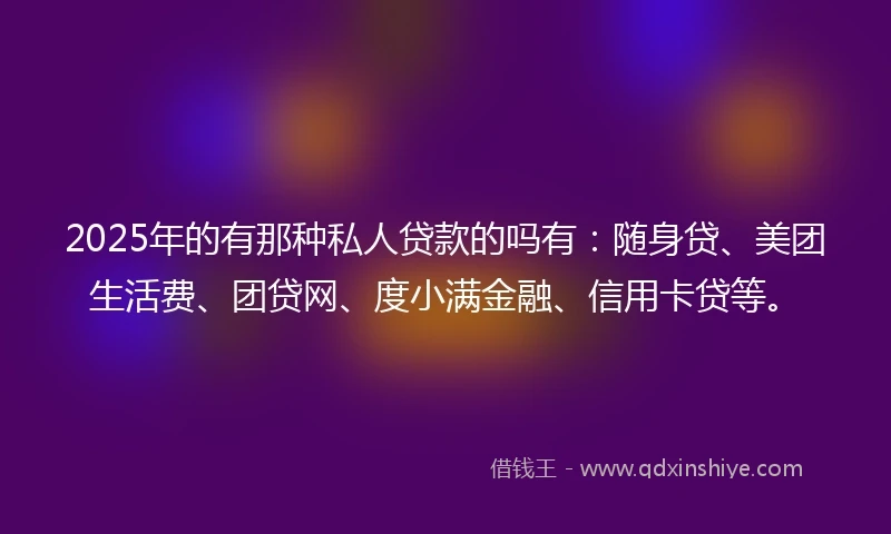 2025年的有那种私人贷款的吗有：随身贷、美团生活费、团贷网、度小满金融、信用卡贷等。