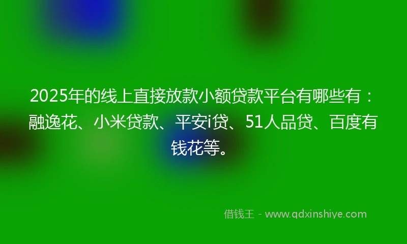 2025年的线上直接放款小额贷款平台有哪些有：融逸花、小米贷款、平安i贷、51人品贷、百度有钱花等。