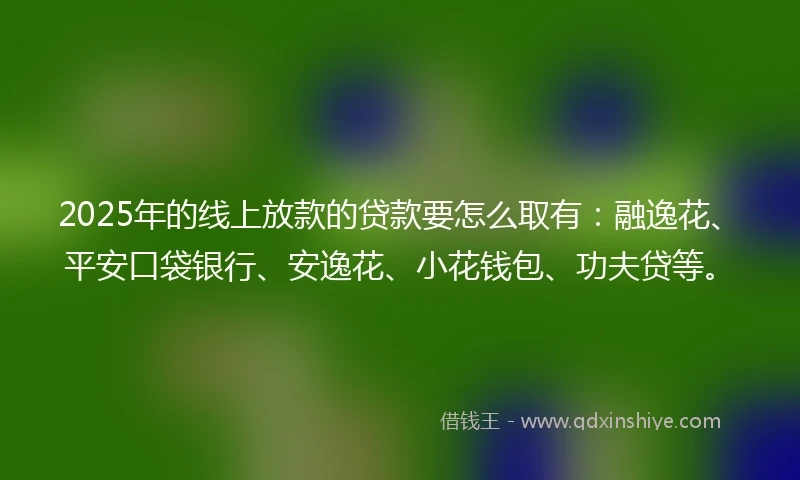 2025年的线上放款的贷款要怎么取有：融逸花、平安口袋银行、安逸花、小花钱包、功夫贷等。