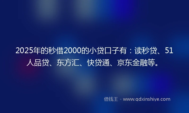 2025年的秒借2000的小贷口子有：读秒贷、51人品贷、东方汇、快贷通、京东金融等。