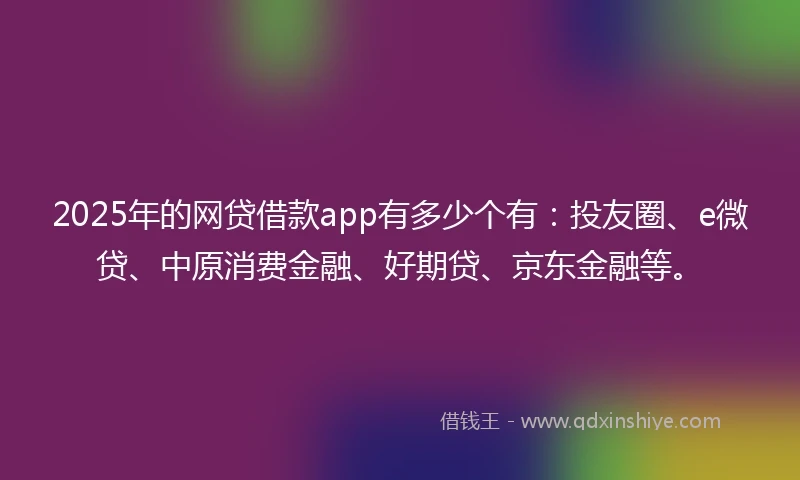 2025年的网贷借款app有多少个有：投友圈、e微贷、中原消费金融、好期贷、京东金融等。