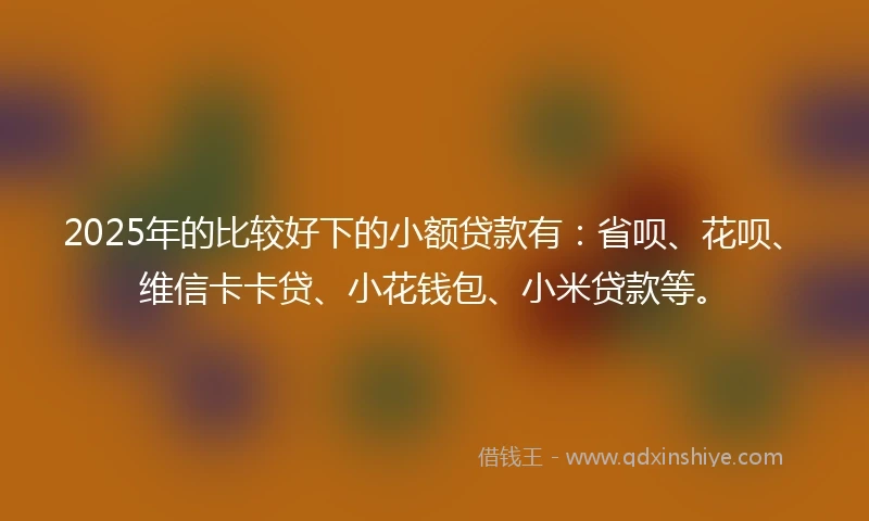 2025年的比较好下的小额贷款有：省呗、花呗、维信卡卡贷、小花钱包、小米贷款等。