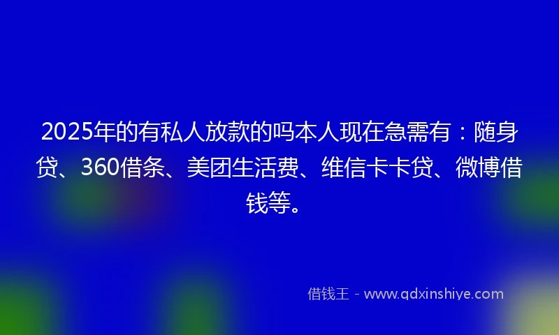 2025年的有私人放款的吗本人现在急需有：随身贷、360借条、美团生活费、维信卡卡贷、微博借钱等。