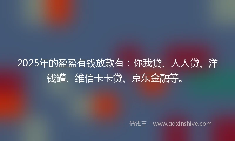 2025年的盈盈有钱放款有：你我贷、人人贷、洋钱罐、维信卡卡贷、京东金融等。