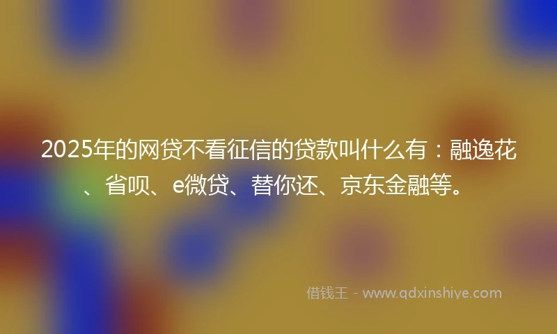 2025年的网贷不看征信的贷款叫什么有:融逸花、省呗、e微贷、替你还、京东金融等。