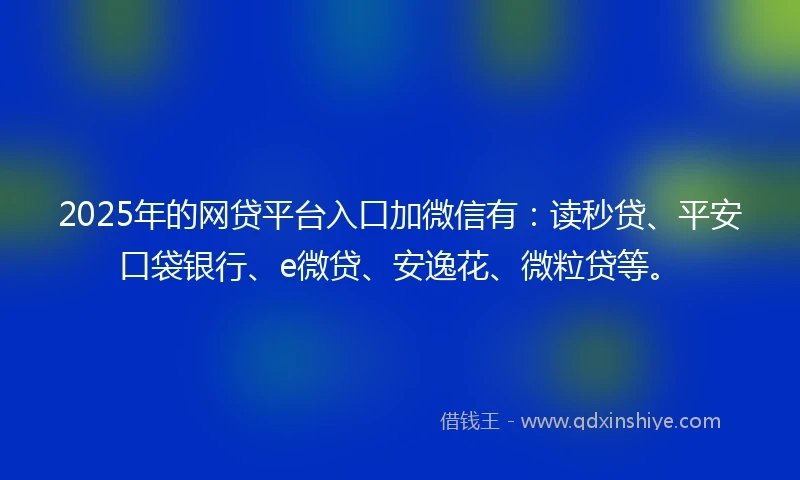 2025年的网贷平台入口加微信有：读秒贷、平安口袋银行、e微贷、安逸花、微粒贷等。