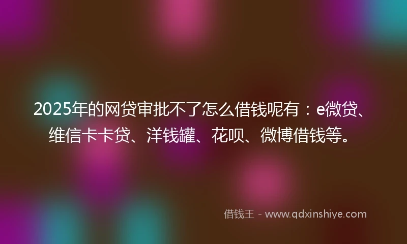 2025年的网贷审批不了怎么借钱呢有：e微贷、维信卡卡贷、洋钱罐、花呗、微博借钱等。