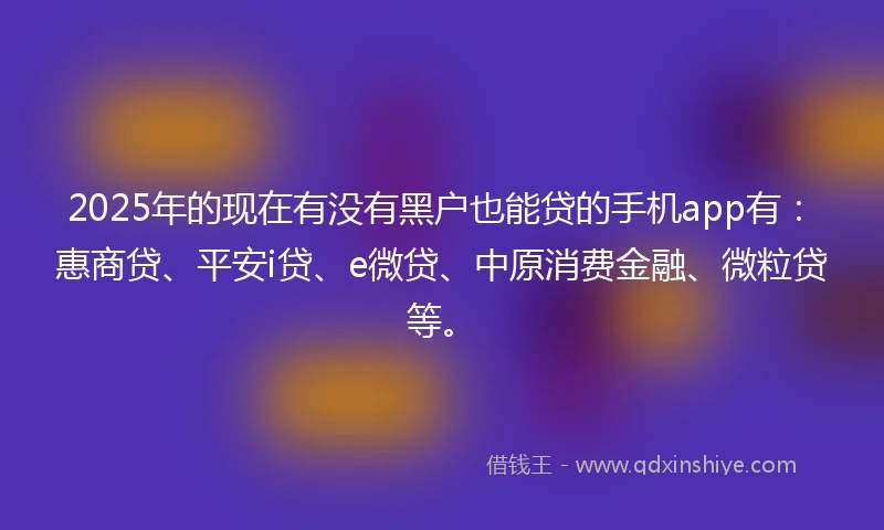 2025年的现在有没有黑户也能贷的手机app有：惠商贷、平安i贷、e微贷、中原消费金融、微粒贷等。