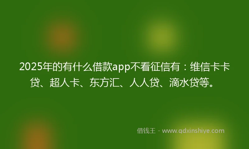 2025年的有什么借款app不看征信有：维信卡卡贷、超人卡、东方汇、人人贷、滴水贷等。