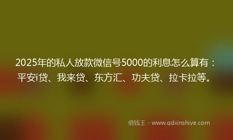 2025年的私人放款微信号5000的利息怎么算有：平安i贷、我来贷、东方汇、功夫贷、拉卡拉等。