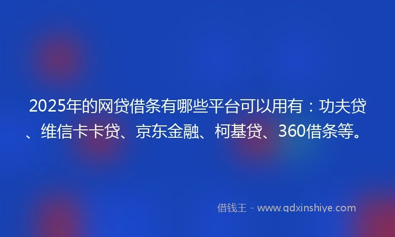 2025年的网贷借条有哪些平台可以用有：功夫贷、维信卡卡贷、京东金融、柯基贷、360借条等。