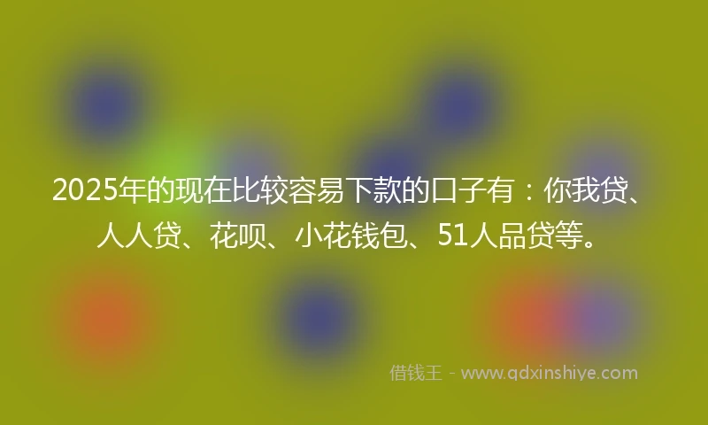 2025年的现在比较容易下款的口子有：你我贷、人人贷、花呗、小花钱包、51人品贷等。