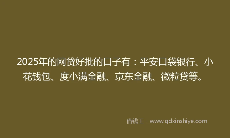 2025年的网贷好批的口子有：平安口袋银行、小花钱包、度小满金融、京东金融、微粒贷等。