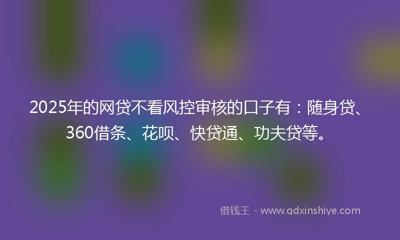 2025年的网贷不看风控审核的口子有:随身贷、360借条、花呗、快贷通、功夫贷等。