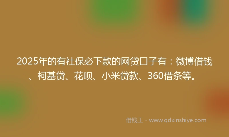 2025年的有社保必下款的网贷口子有：微博借钱、柯基贷、花呗、小米贷款、360借条等。
