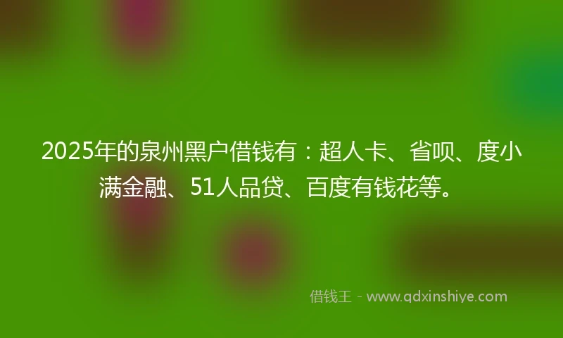 2025年的泉州黑户借钱有：超人卡、省呗、度小满金融、51人品贷、百度有钱花等。