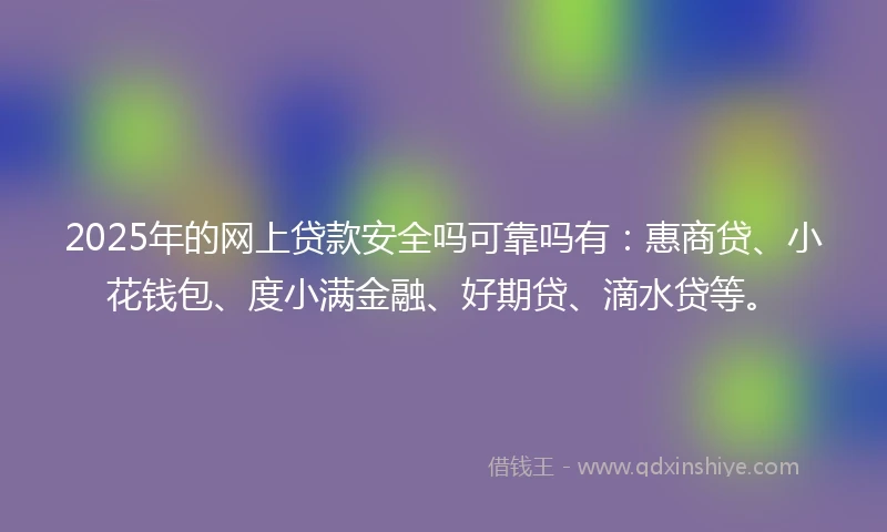 2025年的网上贷款安全吗可靠吗有：惠商贷、小花钱包、度小满金融、好期贷、滴水贷等。