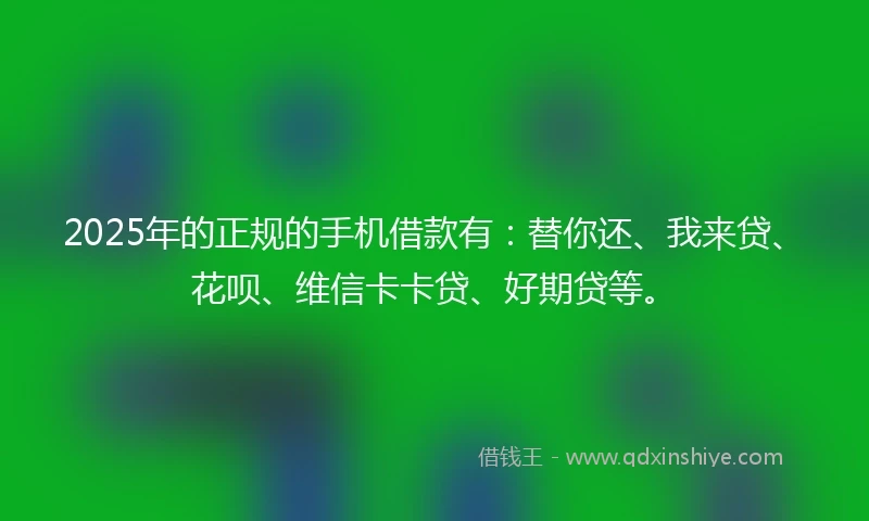 2025年的正规的手机借款有：替你还、我来贷、花呗、维信卡卡贷、好期贷等。