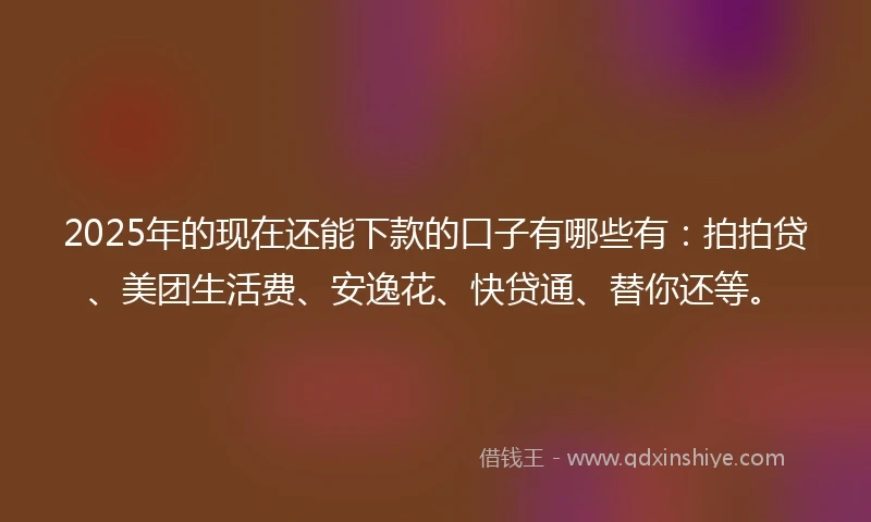 2025年的现在还能下款的口子有哪些有：拍拍贷、美团生活费、安逸花、快贷通、替你还等。