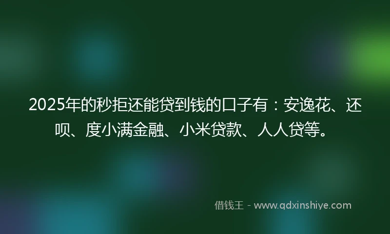 2025年的秒拒还能贷到钱的口子有：安逸花、还呗、度小满金融、小米贷款、人人贷等。