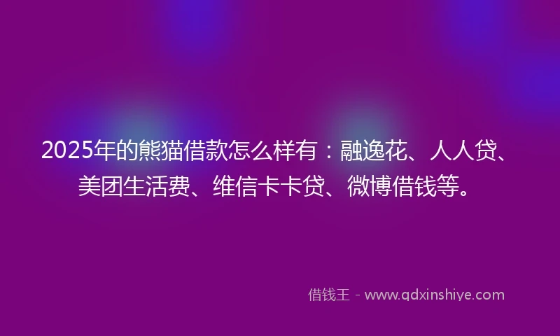 2025年的熊猫借款怎么样有：融逸花、人人贷、美团生活费、维信卡卡贷、微博借钱等。