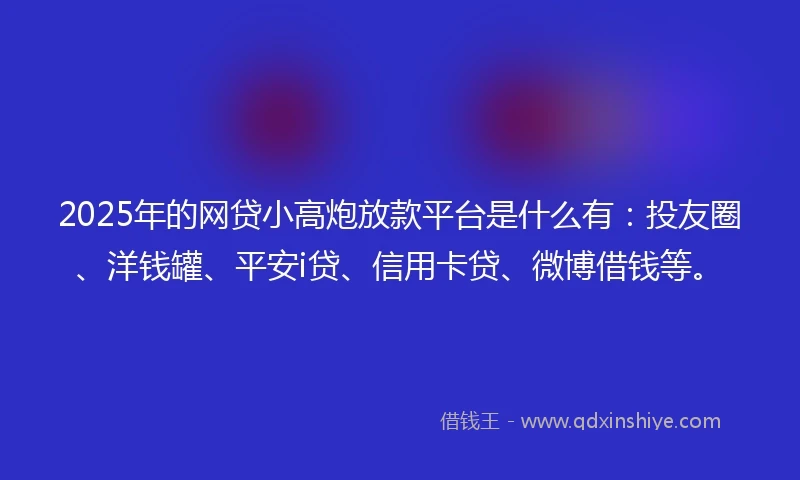 2025年的网贷小高炮放款平台是什么有：投友圈、洋钱罐、平安i贷、信用卡贷、微博借钱等。