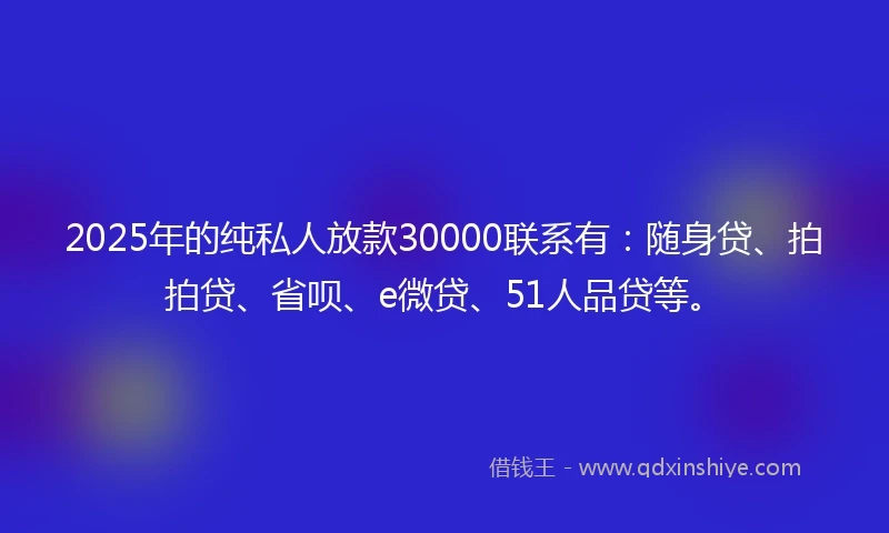 2025年的纯私人放款30000联系有：随身贷、拍拍贷、省呗、e微贷、51人品贷等。