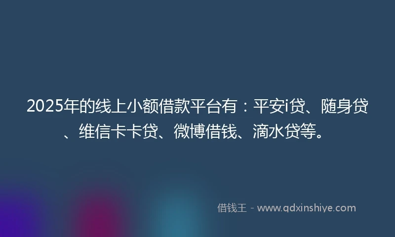 2025年的线上小额借款平台有：平安i贷、随身贷、维信卡卡贷、微博借钱、滴水贷等。