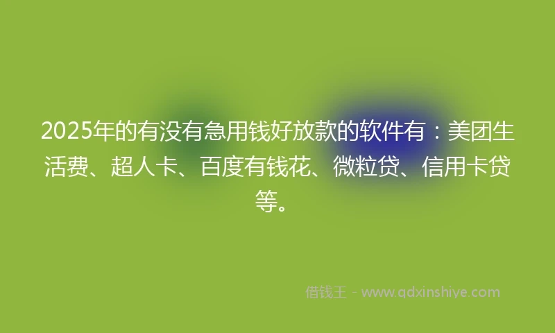 2025年的有没有急用钱好放款的软件有：美团生活费、超人卡、百度有钱花、微粒贷、信用卡贷等。