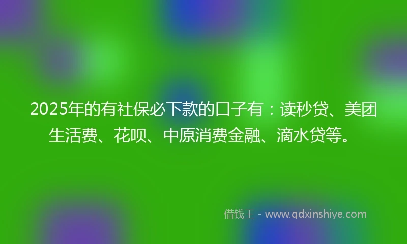 2025年的有社保必下款的口子有：读秒贷、美团生活费、花呗、中原消费金融、滴水贷等。