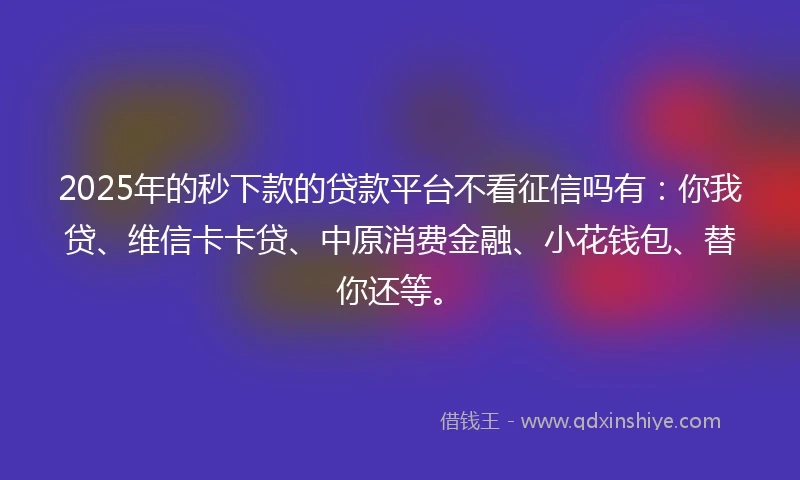2025年的秒下款的贷款平台不看征信吗有：你我贷、维信卡卡贷、中原消费金融、小花钱包、替你还等。