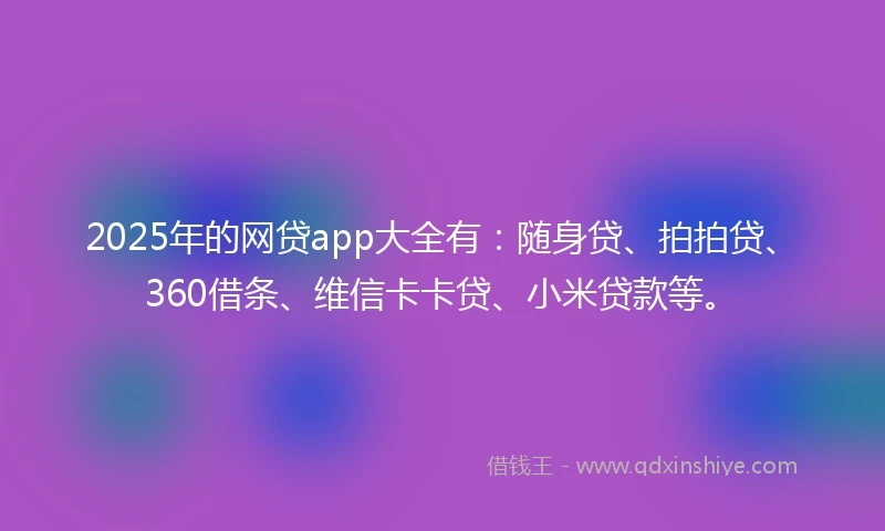 2025年的网贷app大全有：随身贷、拍拍贷、360借条、维信卡卡贷、小米贷款等。