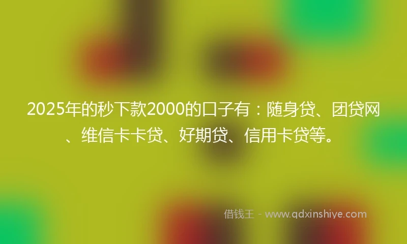 2025年的秒下款2000的口子有：随身贷、团贷网、维信卡卡贷、好期贷、信用卡贷等。