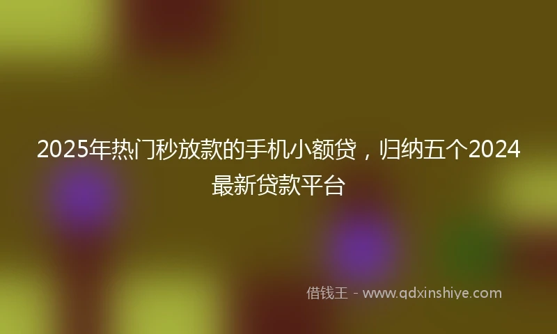 2025年热门秒放款的手机小额贷，归纳五个2024最新贷款平台