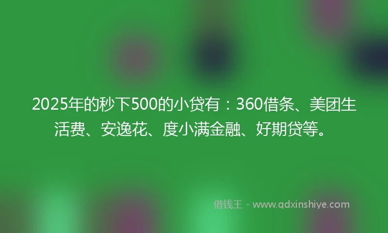 2025年的秒下500的小贷有：360借条、美团生活费、安逸花、度小满金融、好期贷等。