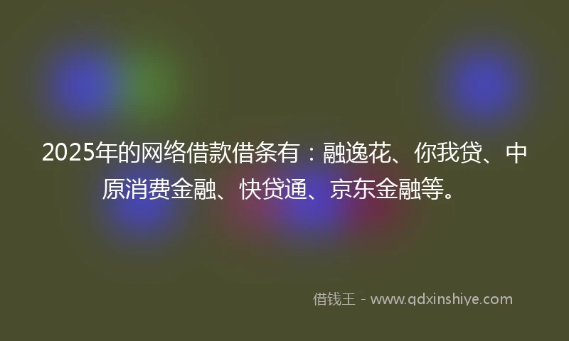 2025年的网络借款借条有：融逸花、你我贷、中原消费金融、快贷通、京东金融等。