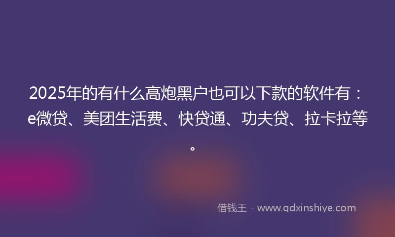 2025年的有什么高炮黑户也可以下款的软件有：e微贷、美团生活费、快贷通、功夫贷、拉卡拉等。