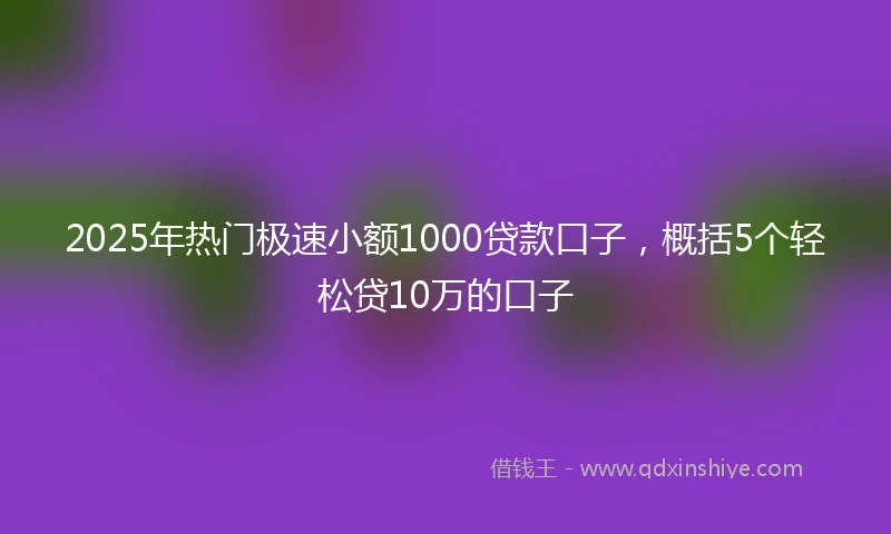 2025年热门极速小额1000贷款口子，概括5个轻松贷10万的口子