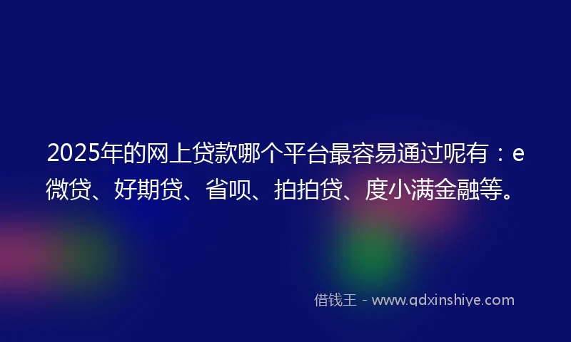 2025年的网上贷款哪个平台最容易通过呢有：e微贷、好期贷、省呗、拍拍贷、度小满金融等。