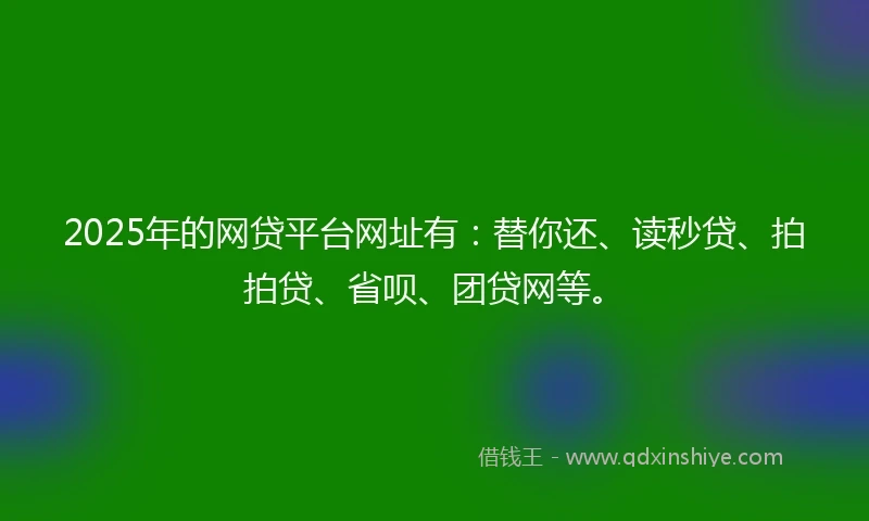 2025年的网贷平台网址有：替你还、读秒贷、拍拍贷、省呗、团贷网等。