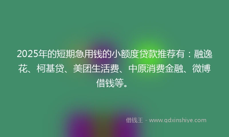 2025年的短期急用钱的小额度贷款推荐有：融逸花、柯基贷、美团生活费、中原消费金融、微博借钱等。